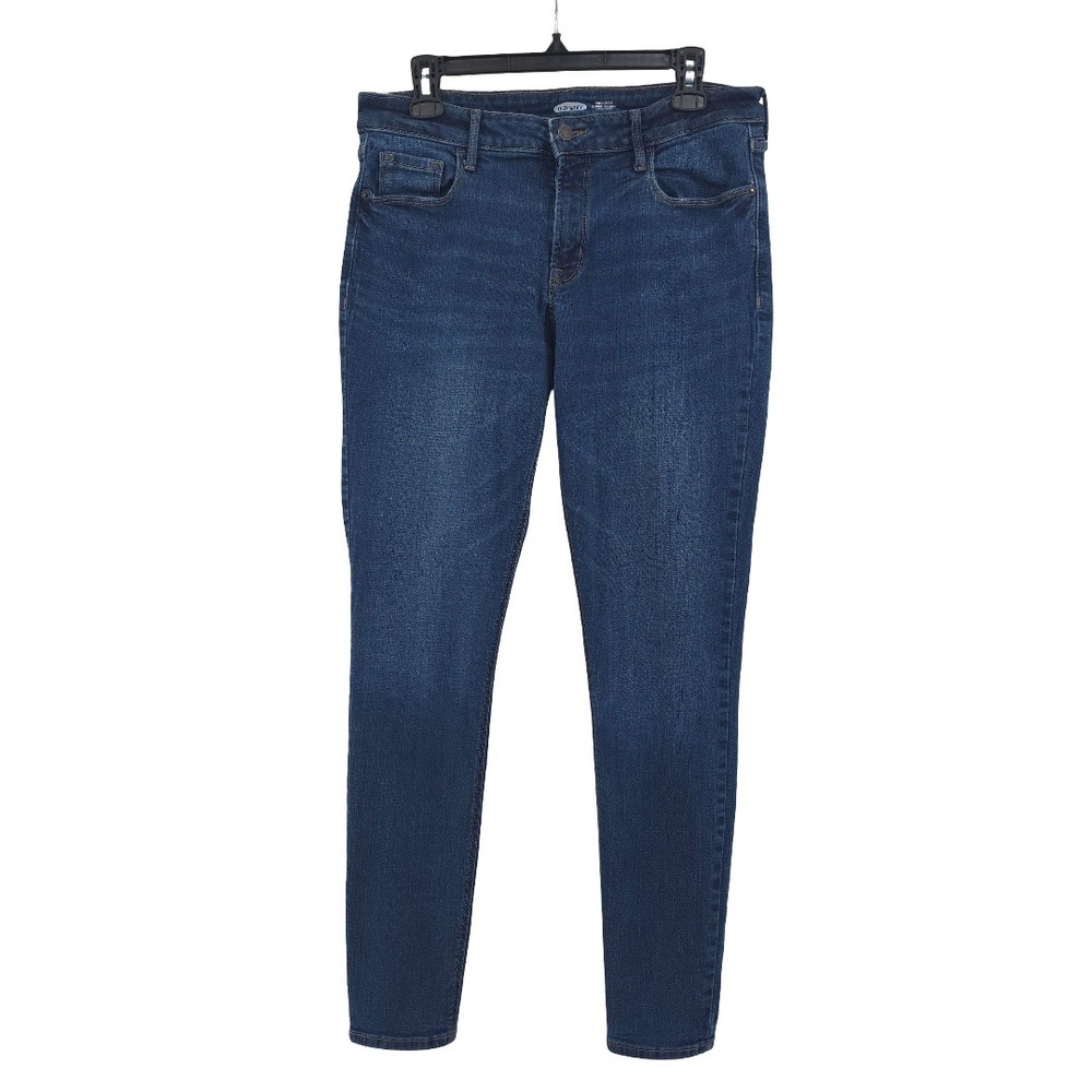 Old Navy Skinny Mid Rise Dark Wash Stretch Blue Denim Jeans Womens 12 Long
